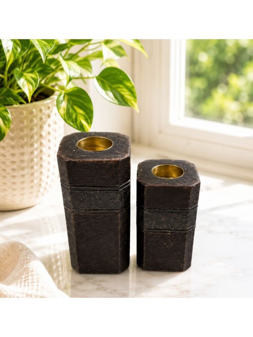 Everlasting Flame Plaskon Candle Holders With Brass Inserts - Vintage Heat-Resis